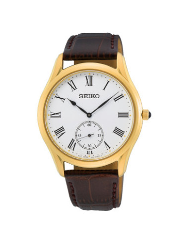 Reloj Seiko SRK050P1 de hombre con esfera blanca y caja dorada, vista principal - Imagen 1