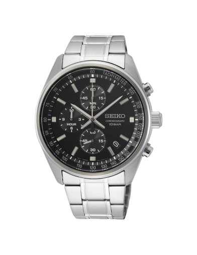 Reloj Seiko SSB379P1 cronógrafo negro con brazalete de acero, vista principal - Imagen 1