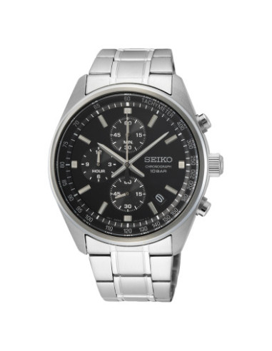 Reloj Seiko SSB379P1 cronógrafo negro con brazalete de acero, vista principal - Imagen 1