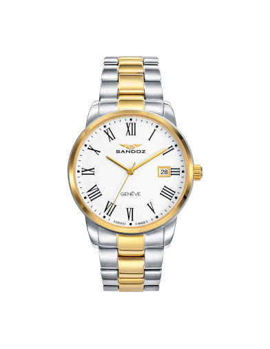 Reloj Sandoz 81439-93 con esfera blanca y brazalete bicolor, vista frontal - Imagen 1