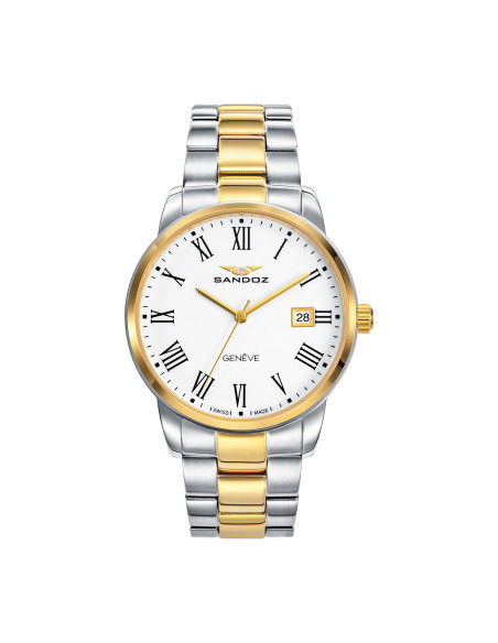 Reloj Sandoz 81439-93 con esfera blanca y brazalete bicolor, vista frontal - Imagen 1