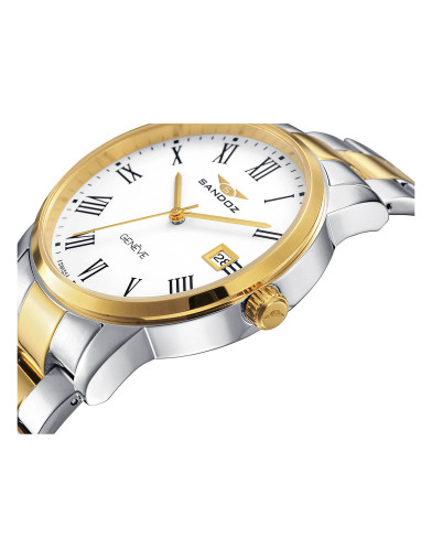 Reloj Sandoz 81439-93 con esfera blanca y brazalete bicolor, vista frontal - Imagen 2