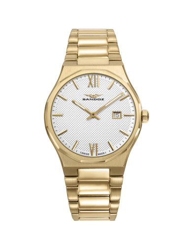 Reloj Sandoz 83013-83 dorado con esfera blanca y brazalete de acero, vista frontal - Imagen 1