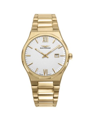 Reloj Sandoz 83013-83 dorado con esfera blanca y brazalete de acero, vista frontal - Imagen 1
