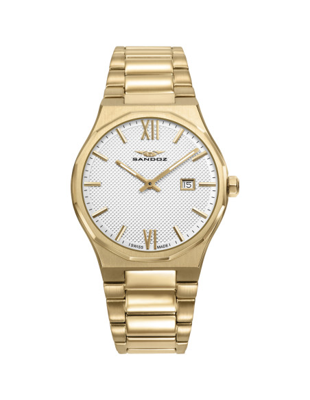 Reloj Sandoz 83013-83 dorado con esfera blanca y brazalete de acero, vista frontal - Imagen 1