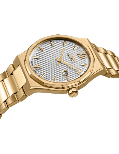 Reloj Sandoz 83013-83 dorado con esfera blanca y brazalete de acero, vista frontal - Imagen 2