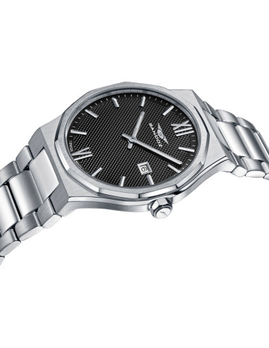 Reloj Sandoz 83013-53 con esfera negra y brazalete de acero, vista frontal - Imagen 2