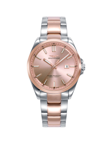 Reloj Sandoz 83000-77 de mujer con esfera rosada y brazalete bicolor, vista frontal - Imagen 1