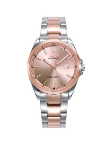Reloj Sandoz 83000-77 de mujer con esfera rosada y brazalete bicolor, vista frontal - Imagen 1