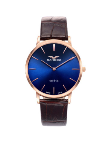 Reloj Sandoz 81429-37 con esfera azul y correa de piel marrón, vista frontal - Imagen 1