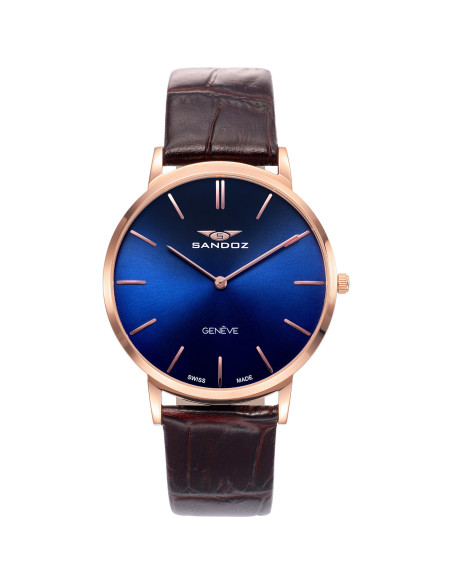 Reloj Sandoz 81429-37 con esfera azul y correa de piel marrón, vista frontal - Imagen 1