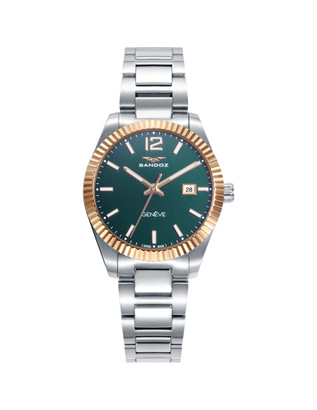 Reloj Sandoz 81384-65 de mujer con esfera verde y brazalete de acero, vista frontal - Imagen 1