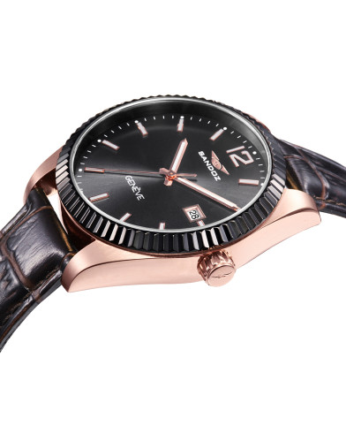 Reloj Sandoz 81523-55 con esfera negra y correa de piel marrón, vista frontal - Imagen 2