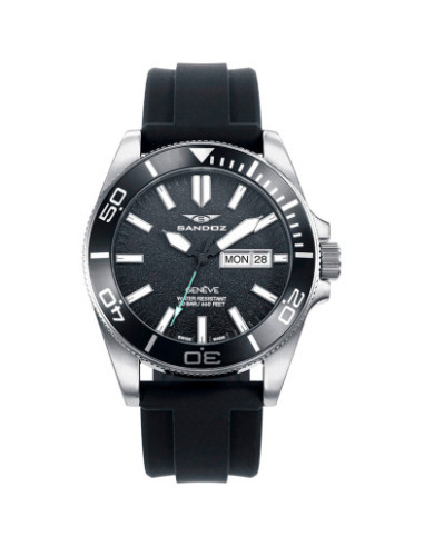 Reloj Sandoz 81451-57 negro con correa de silicona, vista frontal - Imagen 1