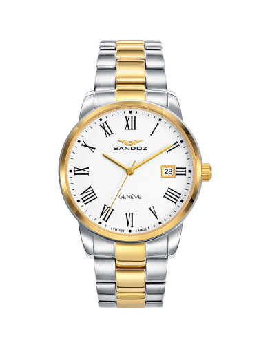 Reloj Sandoz 81439-93 con esfera blanca y brazalete bicolor, vista frontal - Imagen 1
