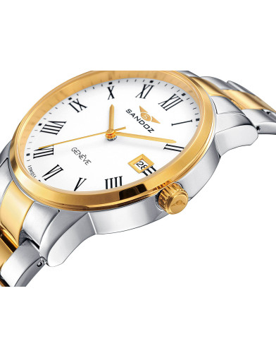 Reloj Sandoz 81439-93 con esfera blanca y brazalete bicolor, vista frontal - Imagen 2