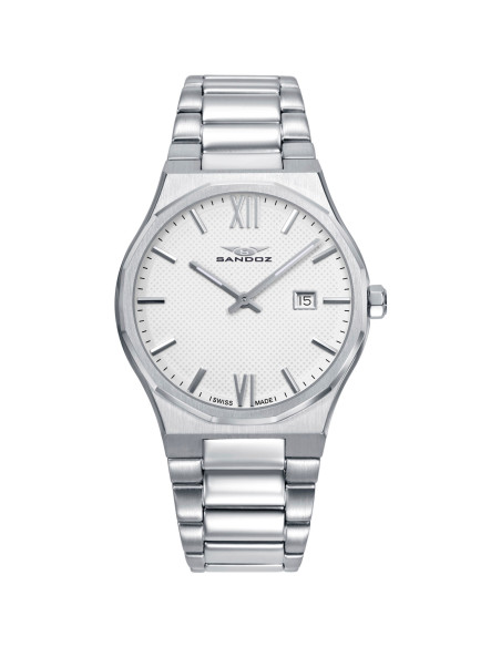 Reloj Sandoz 83013-03 con esfera blanca y brazalete de acero plateado, vista frontal - Imagen 1