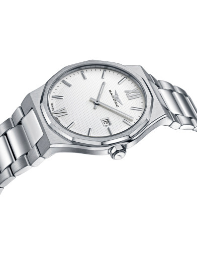 Reloj Sandoz 83013-03 con esfera blanca y brazalete de acero plateado, vista frontal - Imagen 2